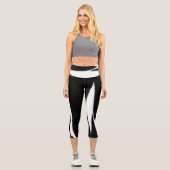 Leggings Capri Funky Abstrait Art noir blanc (Recto)