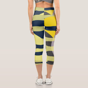 Leggings Capri Funky Abstrait Art Pale Pastel Charcoal Yellow