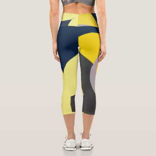 Leggings Capri Funky Abstrait Art Pale Pastel Charcoal Yellow