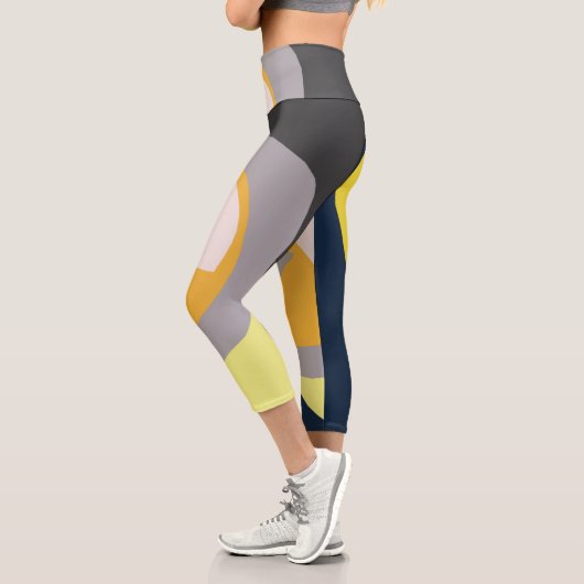 Leggings Capri Funky Abstrait Art Pale Pastel Charcoal Yellow (Gauche)