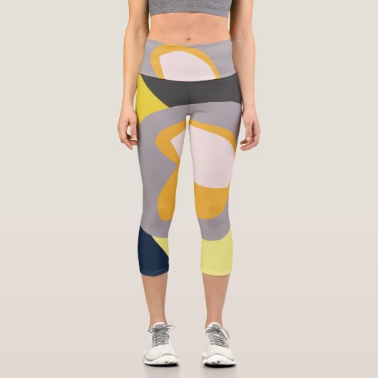 Leggings Capri Funky Abstrait Art Pale Pastel Charcoal Yellow (Recto)