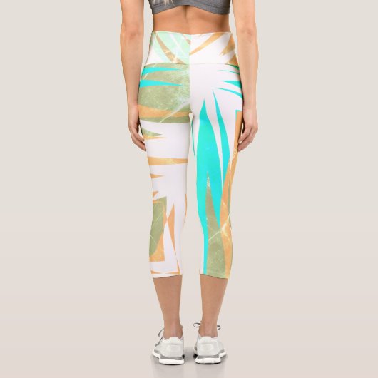 Leggings Capri Funky Abstrait Art Pastel Turquoise Blanc (Verso)
