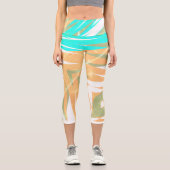 Leggings Capri Funky Abstrait Art Pastel Turquoise Blanc (Recto)