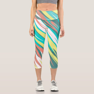 Leggings Capri Funky Abstrait Art Pastel Turquoise Blanc