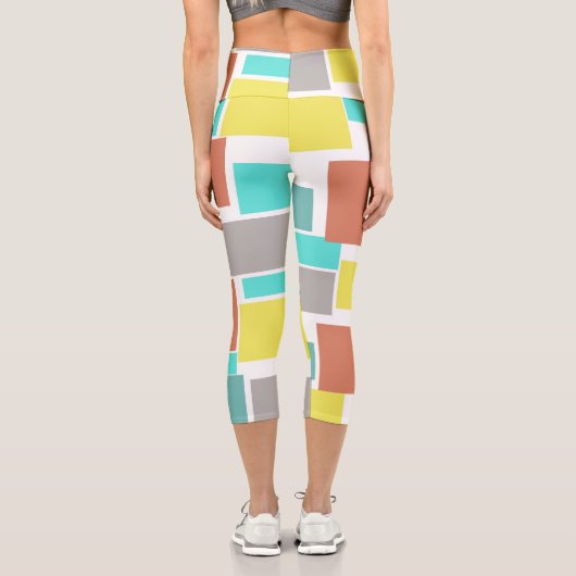 Leggings Capri Funky Abstrait Art Pastel Turquoise Jaune (Verso)