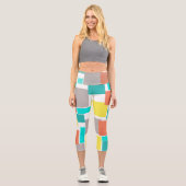 Leggings Capri Funky Abstrait Art Pastel Turquoise Jaune (Recto)