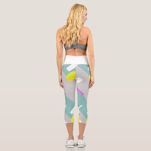 Leggings Capri Funky Abstrait Art Turquoise Pink Pastel Casquette (Verso)