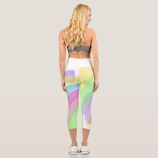 Leggings Capri Funky Bleu Rouge Rouge Abstrait Art Pastel Thème (Verso)