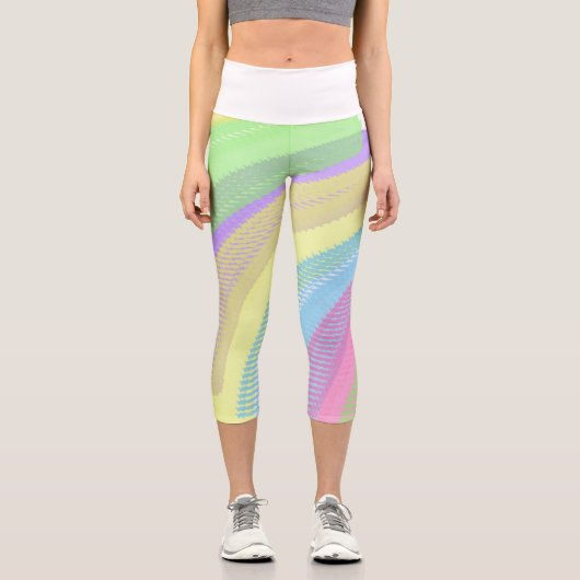 Leggings Capri Funky Bleu Rouge Rouge Abstrait Art Pastel Thème (Recto)