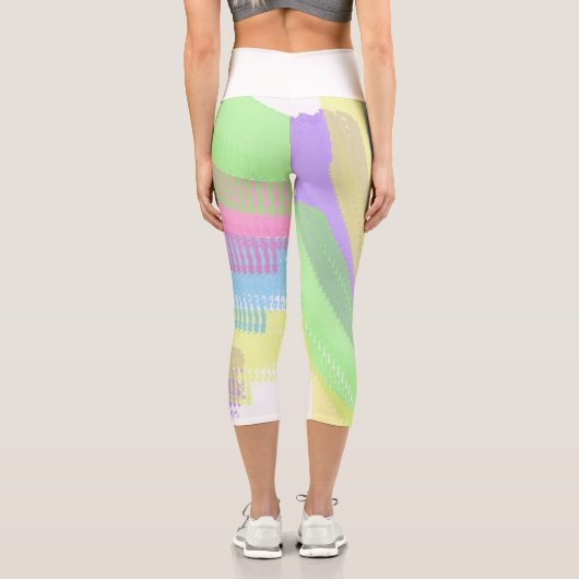 Leggings Capri Funky Bleu Rouge Rouge Abstrait Art Pastel Thème (Verso)