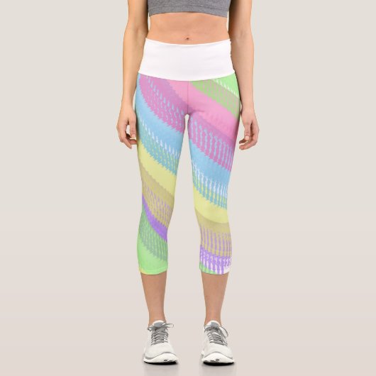 Leggings Capri Funky Bleu Rouge Rouge Abstrait Art Pastel Thème (Recto)