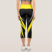 Leggings Capri Funky Bold Abstrait Art Noir Jaune Blanc (Verso)