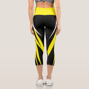 Leggings Capri Funky Bold Abstrait Art Noir Jaune Blanc
