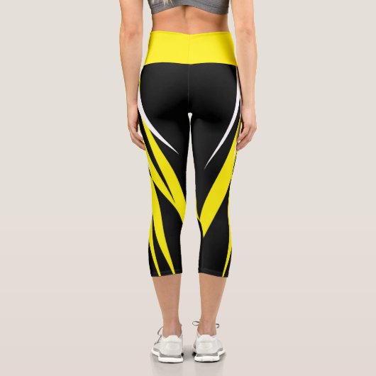 Leggings Capri Funky Bold Abstrait Art Noir Jaune Blanc (Verso)