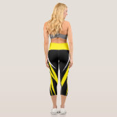 Leggings Capri Funky Bold Abstrait Art Noir Jaune Blanc (Verso)