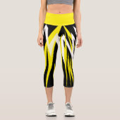 Leggings Capri Funky Bold Abstrait Art Noir Jaune Blanc (Recto)