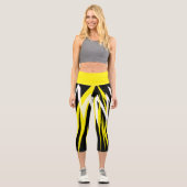 Leggings Capri Funky Bold Abstrait Art Noir Jaune Blanc (Recto)