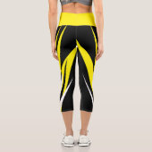 Leggings Capri Funky Bold Abstrait Art Noir Jaune Blanc (Verso)