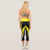 Leggings Capri Funky Bold Abstrait Art Noir Jaune Blanc (Verso)