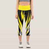 Leggings Capri Funky Bold Abstrait Art Noir Jaune Blanc (Recto)