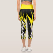 Leggings Capri Funky Bold Abstrait Art Noir Jaune Blanc (Verso)