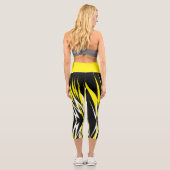 Leggings Capri Funky Bold Abstrait Art Noir Jaune Blanc (Verso)