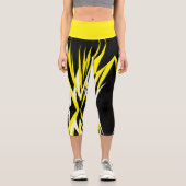 Leggings Capri Funky Bold Abstrait Art Noir Jaune Blanc (Recto)