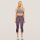 Leggings Capri Funky Psychedelic Vert et Rouge Motif fractal (Recto)