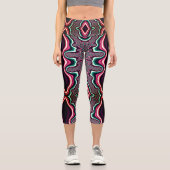 Leggings Capri Funky Psychedelic Vert et Rouge Motif fractal (Recto)