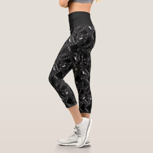 Leggings Capri Funky Retro Black White Computer Circuit Board