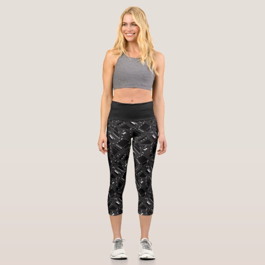 Leggings Capri Funky Retro Black White Computer Circuit Board (Recto)