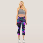 Leggings Capri Galaxie bleue et violette Neon Yoga (Recto)