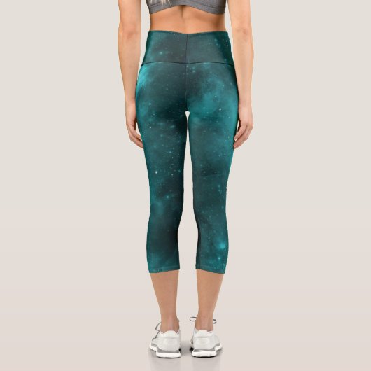 Leggings Capri Galaxie bleue verte | Monogramme et nom (Verso)