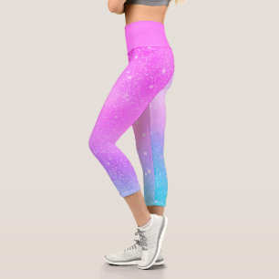 Leggings Capri Galaxie holographique étoilée Turquoise bleue viol