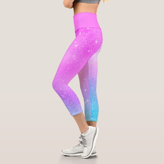 Leggings Capri Galaxie holographique étoilée Turquoise bleue viol (Gauche)