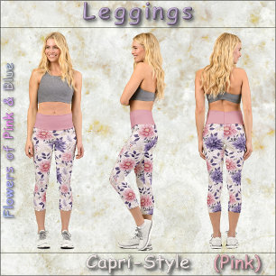 Leggings Capri GAMMES DE STYLE CAPRI - Fleurs de rose et bleu #2