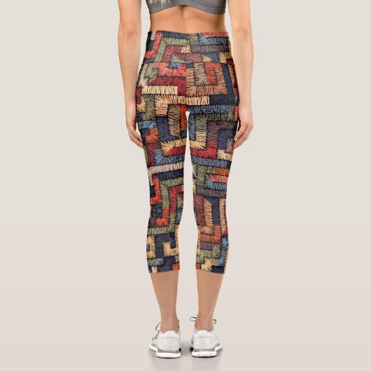 Leggings Capri Géométrie brodée, texture ethnique (Verso)