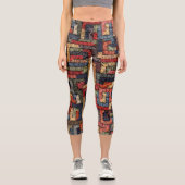 Leggings Capri Géométrie brodée, texture ethnique (Recto)