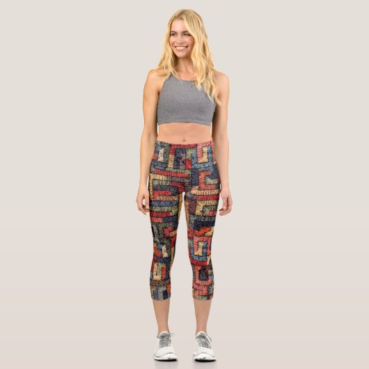 Leggings Capri Géométrie brodée, texture ethnique (Recto)