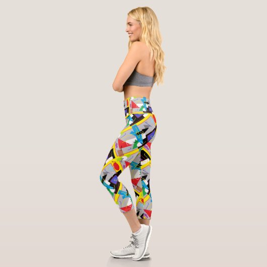Leggings Capri Géométrie folle Art Abstrait coloré (Gauche)