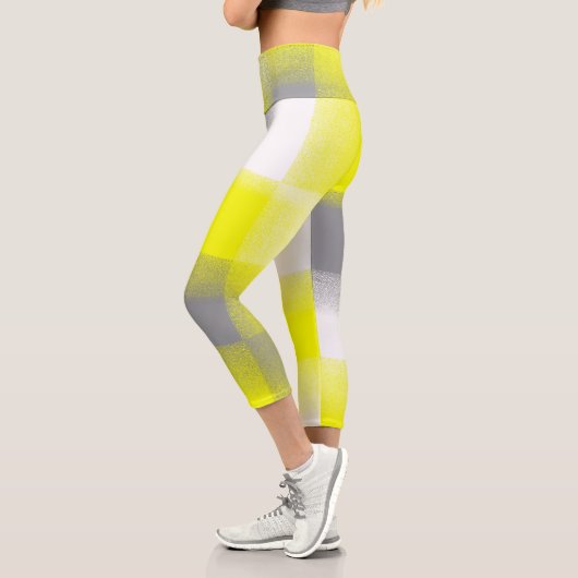 Leggings Capri Géométrie funky Art Abstrait gris jaune blanc (Gauche)