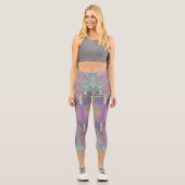Leggings Capri Géométrique vert violet rose (Recto)