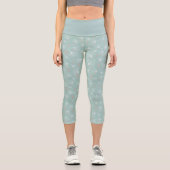 Leggings Capri ginkgo feuille turquoise et corail (Recto)