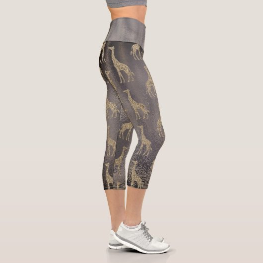 Leggings Capri Girafe de Glitterie sur Gray brillant (Droite)