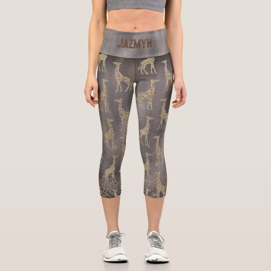 Leggings Capri Giraffe de parties scintillant sur Gray brillant P (Recto)