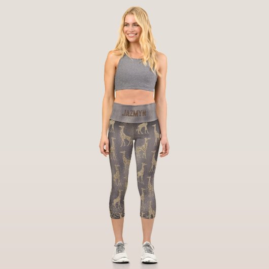 Leggings Capri Giraffe de parties scintillant sur Gray brillant P (Recto)