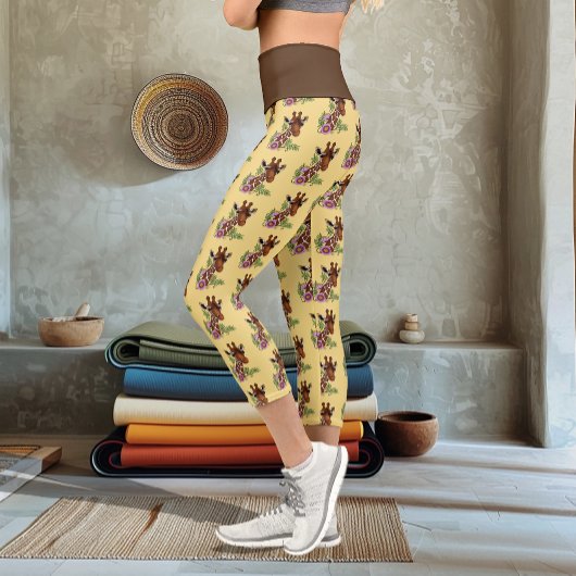 Leggings Capri Giraffe Fleurs de Portrait Jaunes