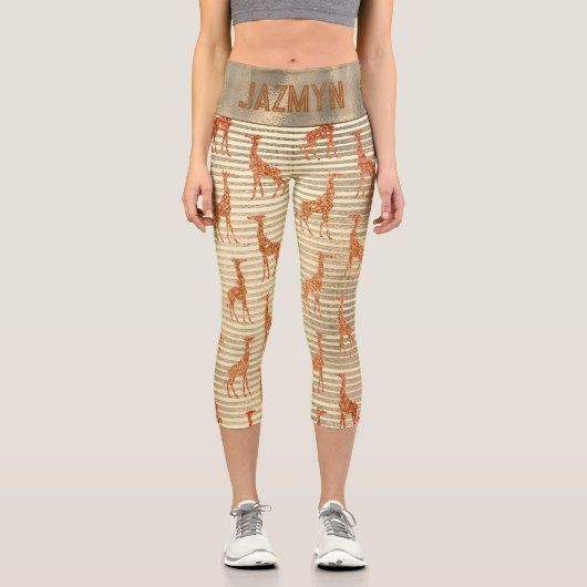 Leggings Capri Giraffe parties scintillant sur Gold Foil Personna (Recto)