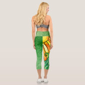 Leggings Capri Glam Parties scintillant verte - Fleur rétro, sole (Verso)