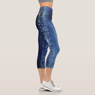 Leggings Capri Glamme de Fille étincelante Mer Bleue profonde